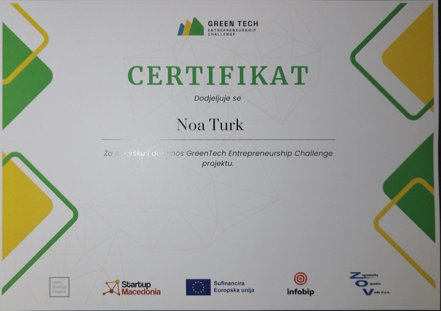 Certificate — GreenTech Entrepreneurship Challenge