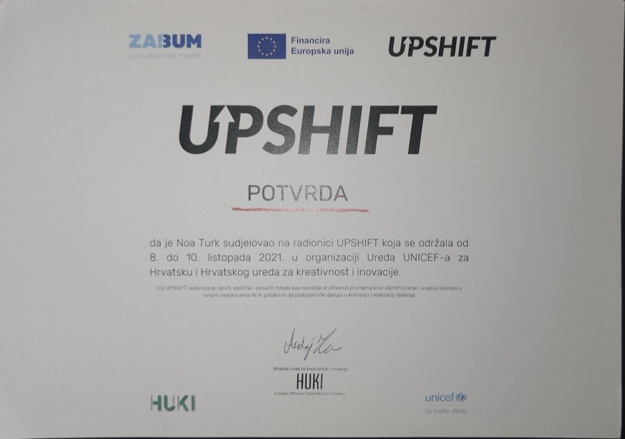 Certificate — UPSHIFT workshop