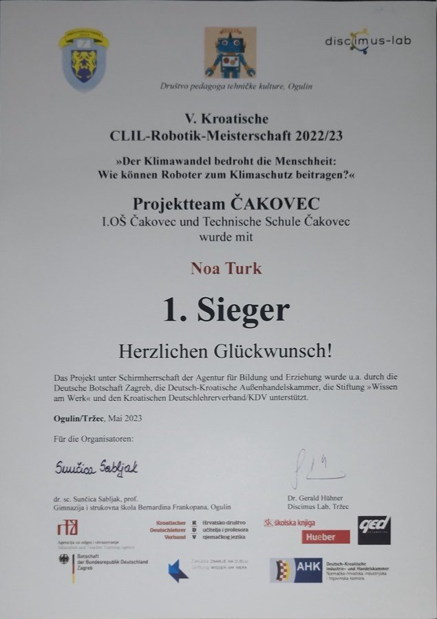 1st place — 5th Croatian CLIL robotics championship 2022/23